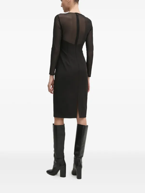 Sandro Ferrone Mesh-Panel Long-Sleeve Midi Dress - Black