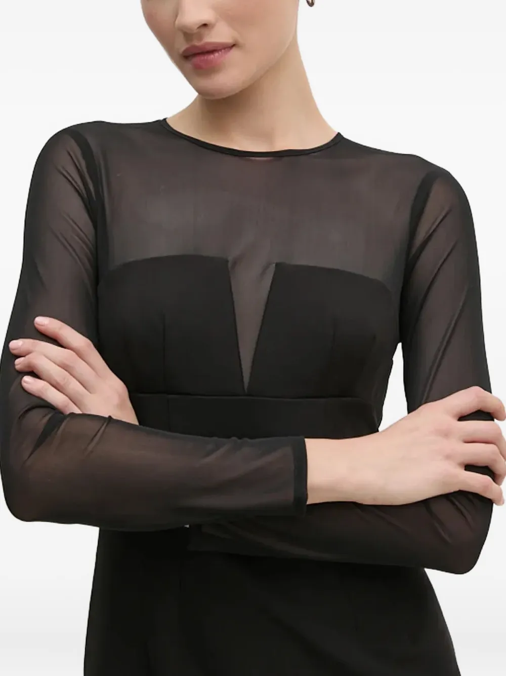 Sandro Ferrone Mesh-panel Long-sleeve Midi Dress In Black