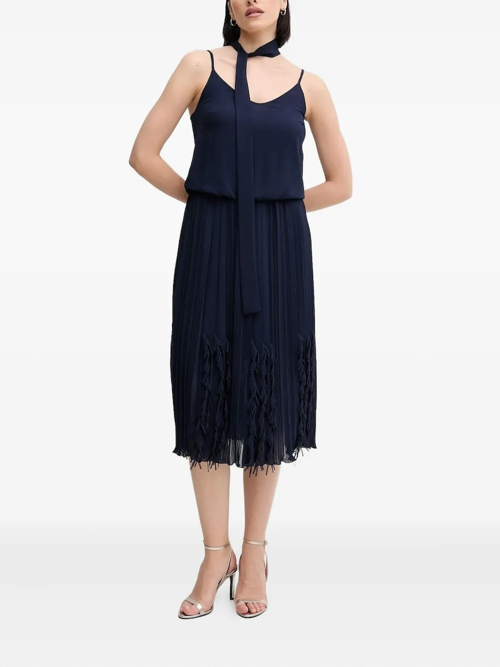 Sandro Ferrone ruffle-hem midi dress Blauw