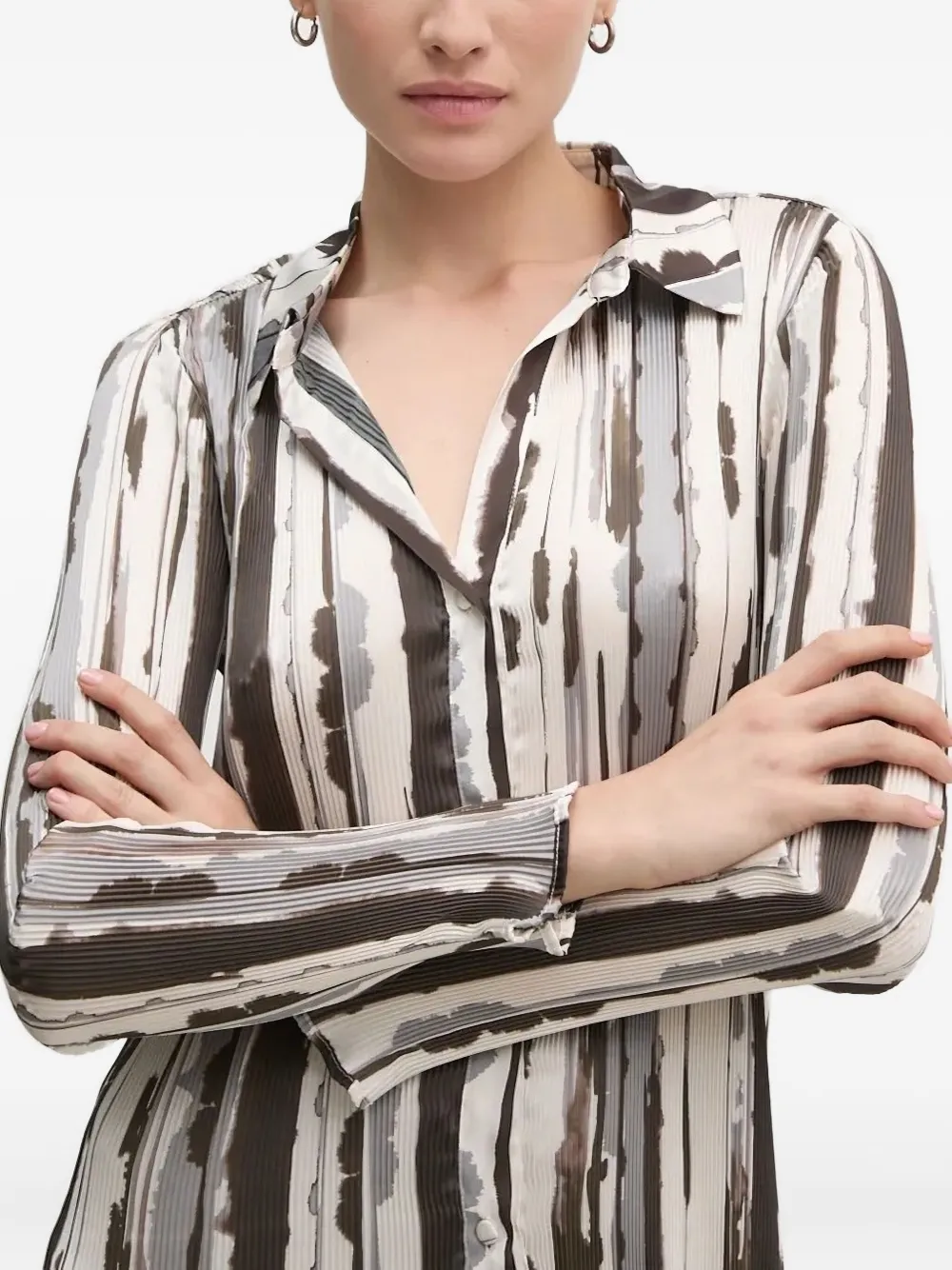 Sandro Ferrone Pleated Abstract-print Blouse In Black
