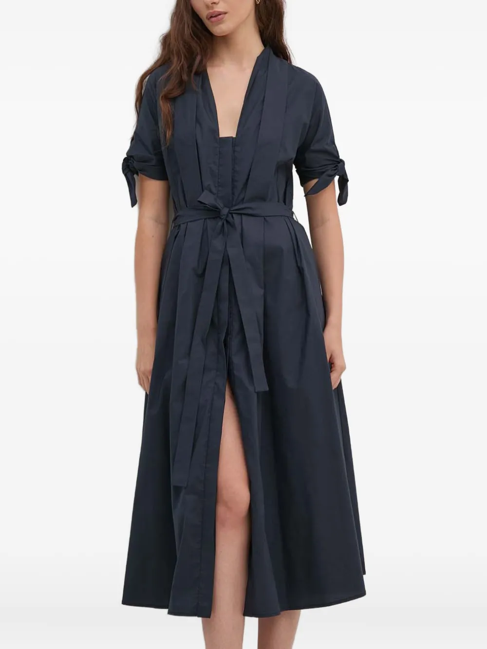Sandro Ferrone Belted Midi Dress In Blue