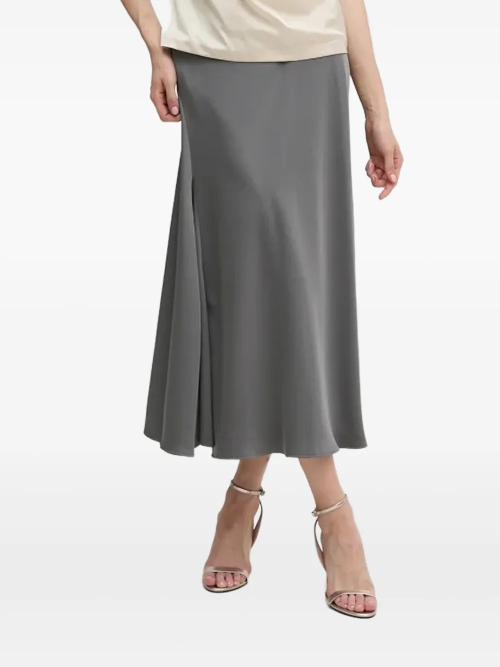 Sandro Ferrone Satin Midi A-line Skirt In Gray