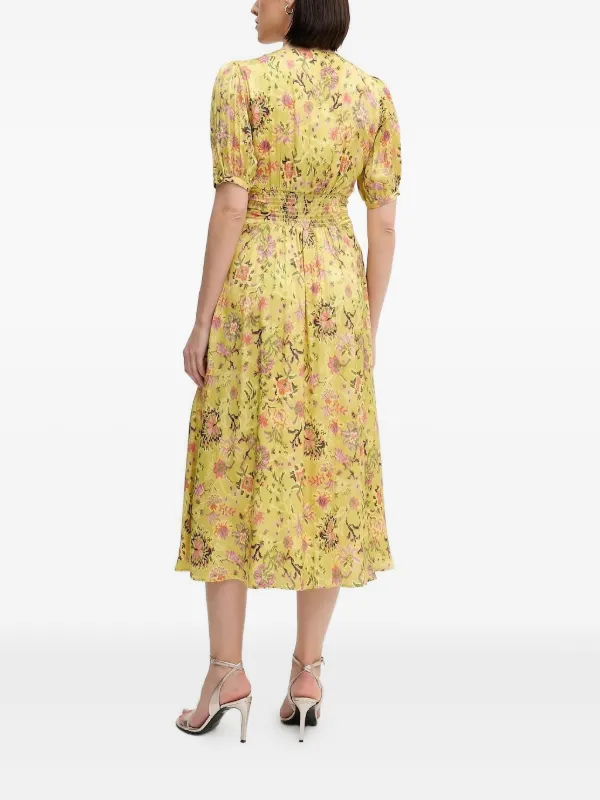 Pedro Del Hierro Vestido Midi Con Estampado Floral y Mangas Farol