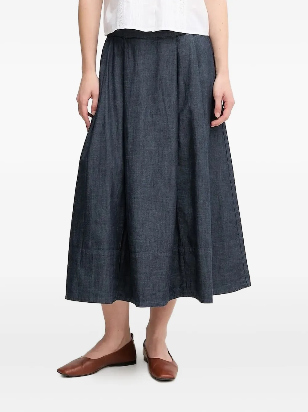 Pedro Del Hierro Pleated Denim Skirt In Blue