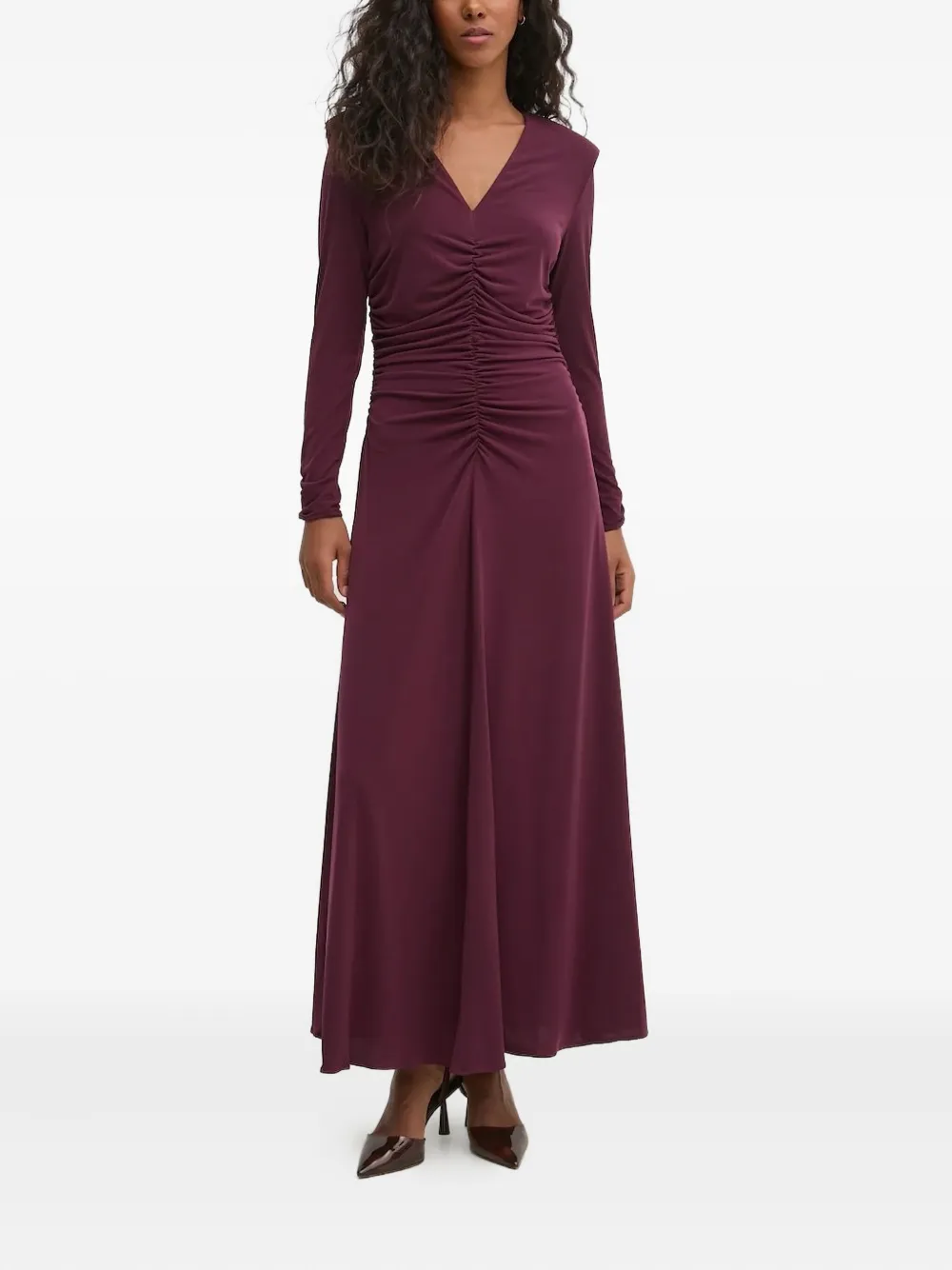 Pedro Del Hierro V-neck Gathered Maxi Dress In Brown