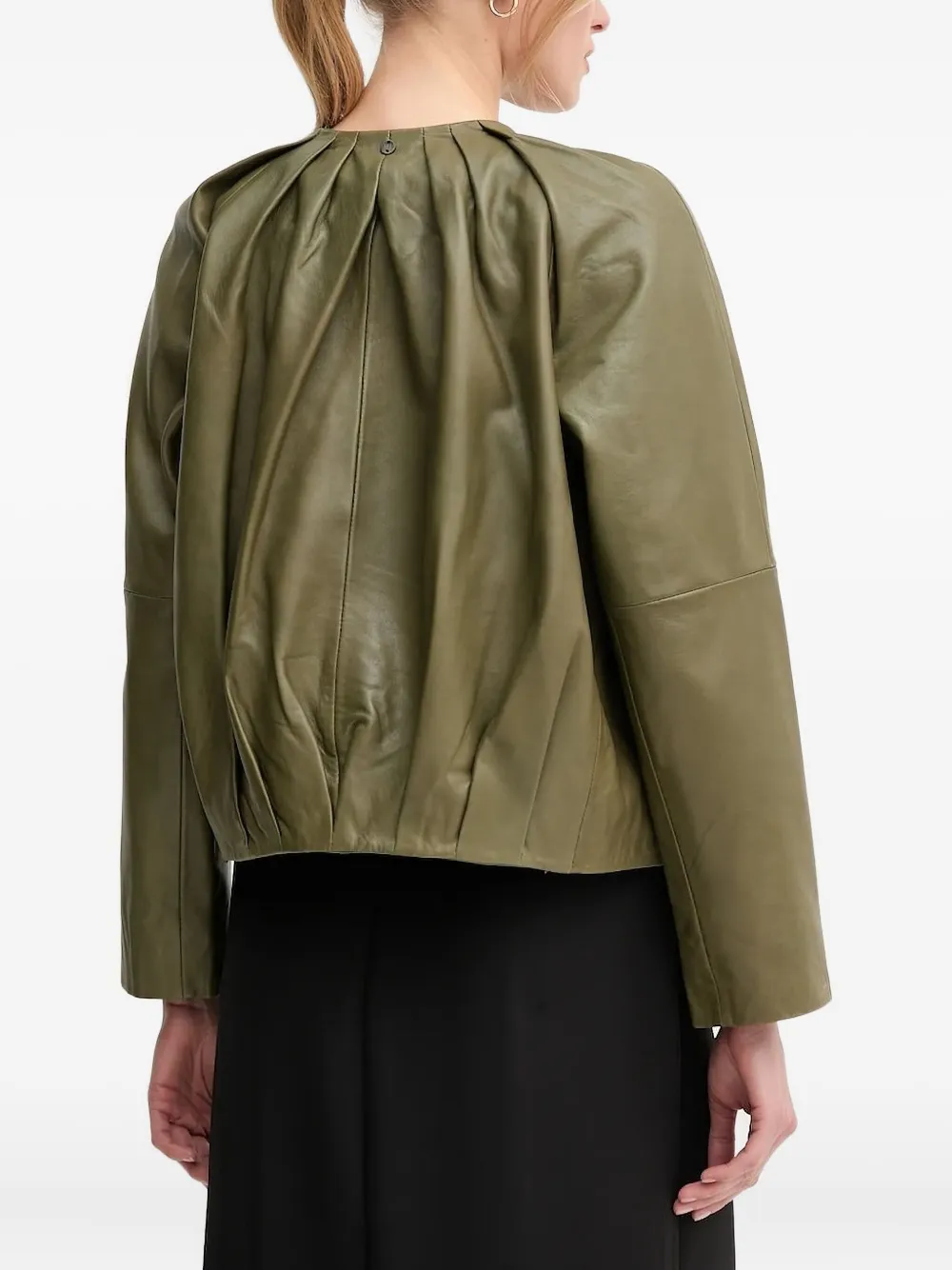Pedro Del Hierro Pleated Leather Jacket In Green