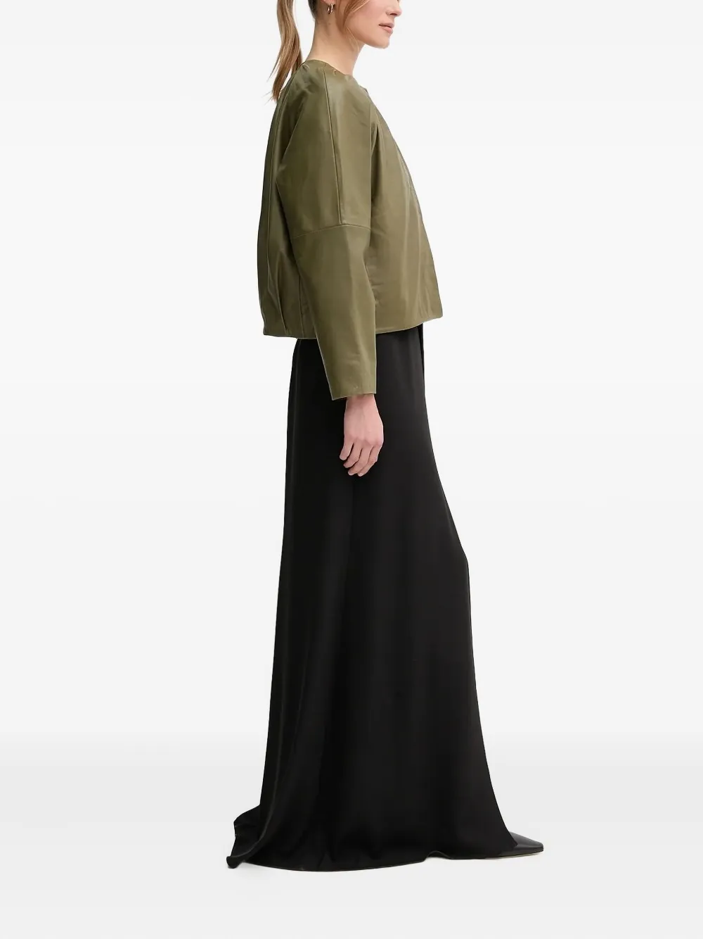 Pedro Del Hierro Pleated Leather Jacket In Green