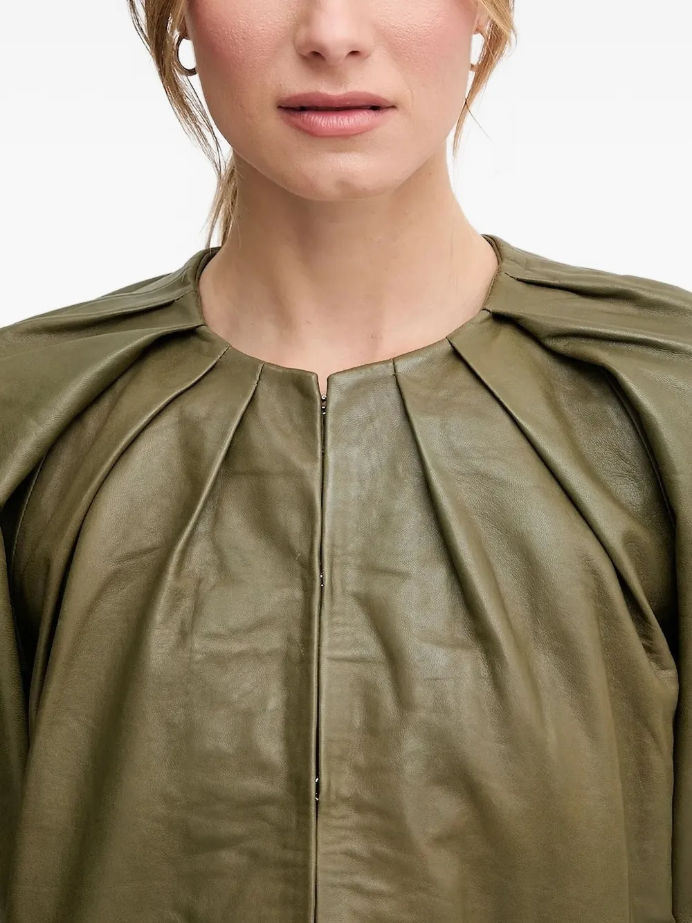 Pedro Del Hierro Pleated Leather Jacket In Green