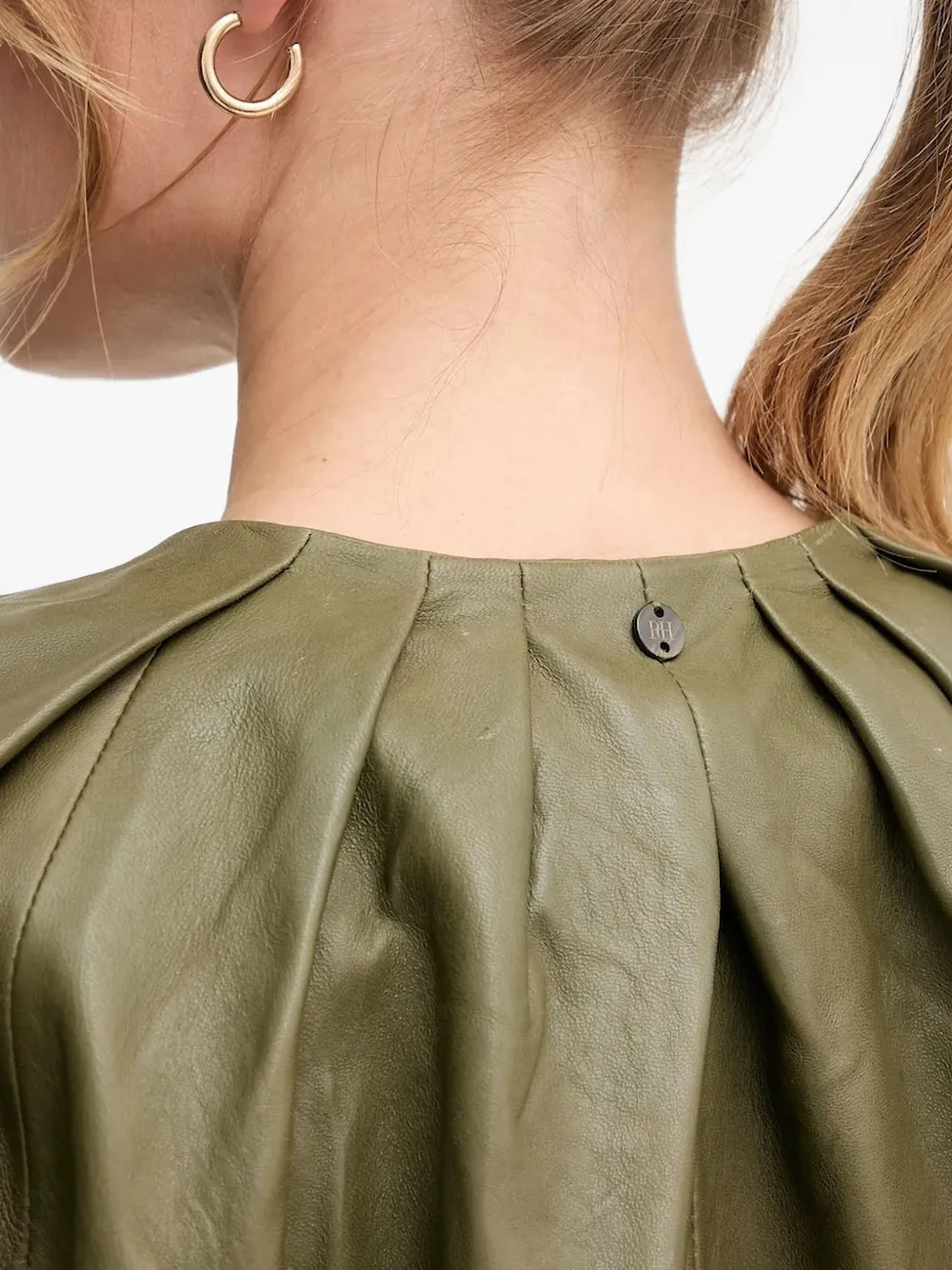 Pedro Del Hierro Pleated Leather Jacket In Green