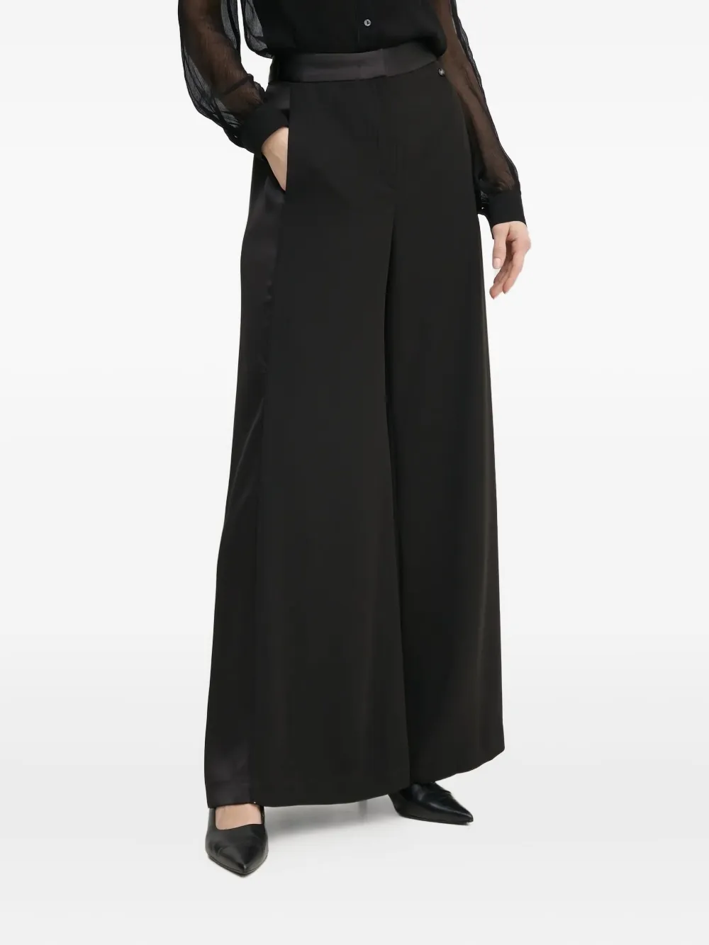 Pedro Del Hierro Satin-panelled Wide-leg Trousers In Black