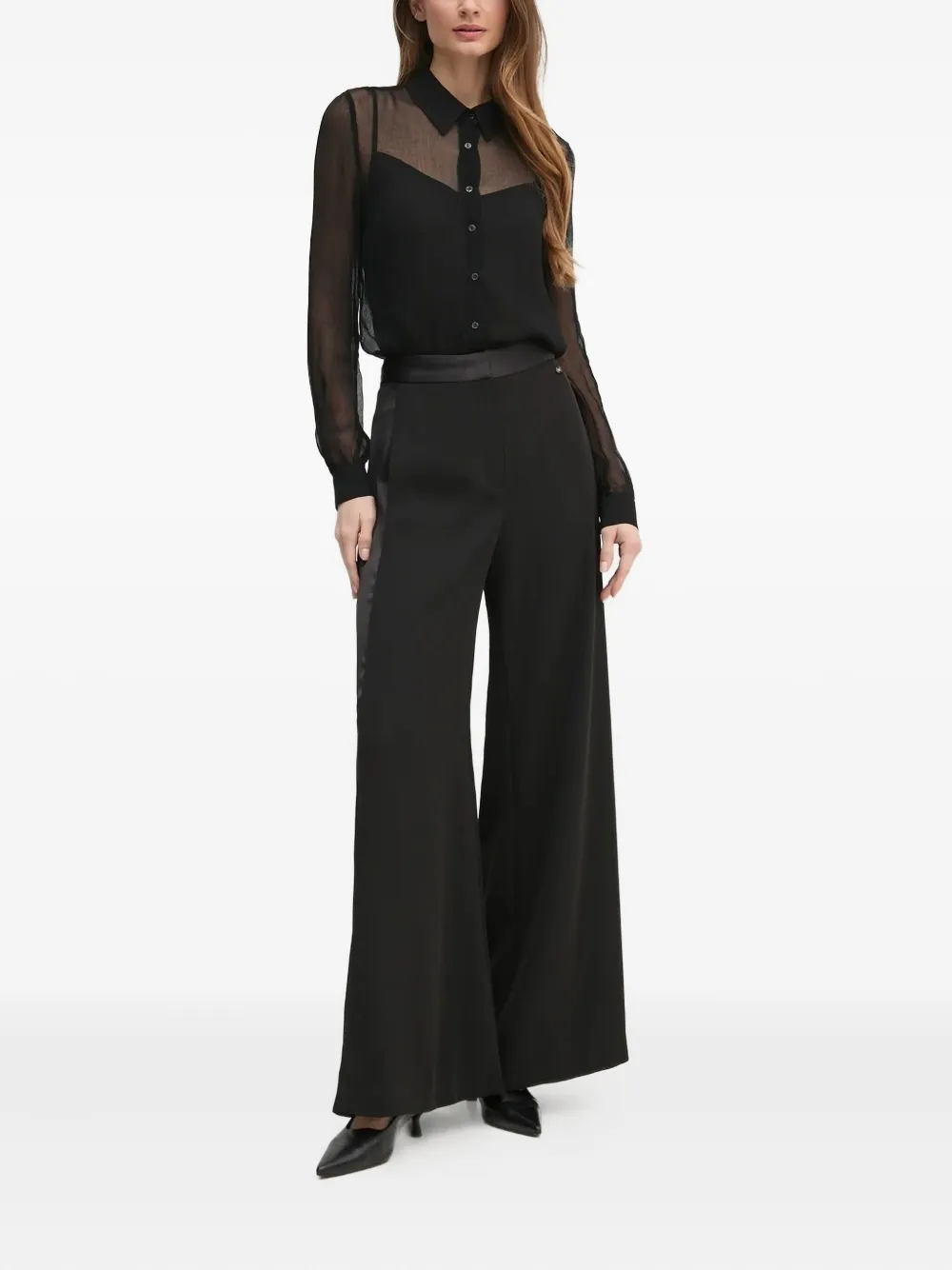 Pedro Del Hierro satin-panelled wide-leg trousers - Zwart