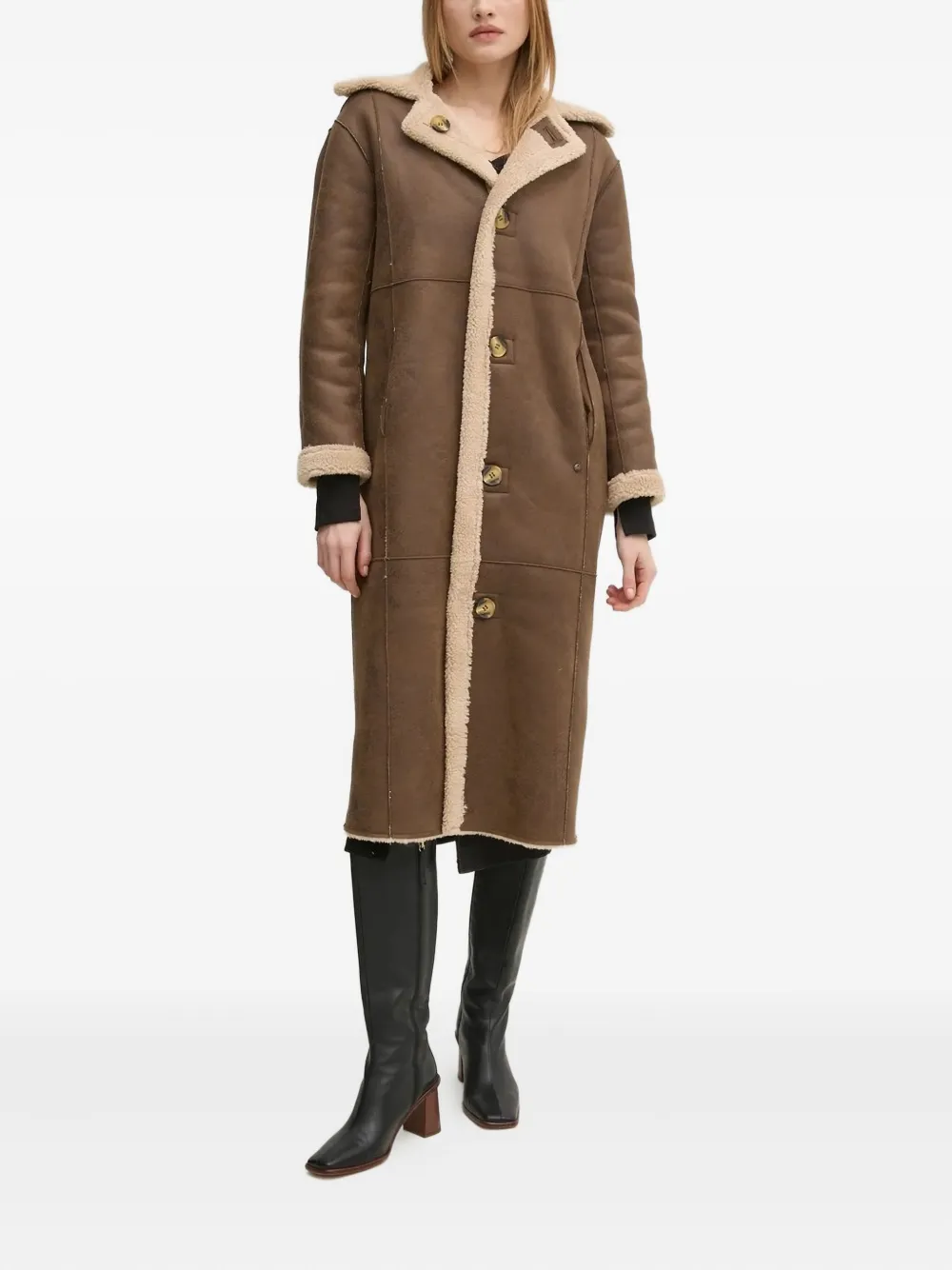 Pedro Del Hierro button-fastening faux-shearling coat | Single Breasted Coats | Image 2