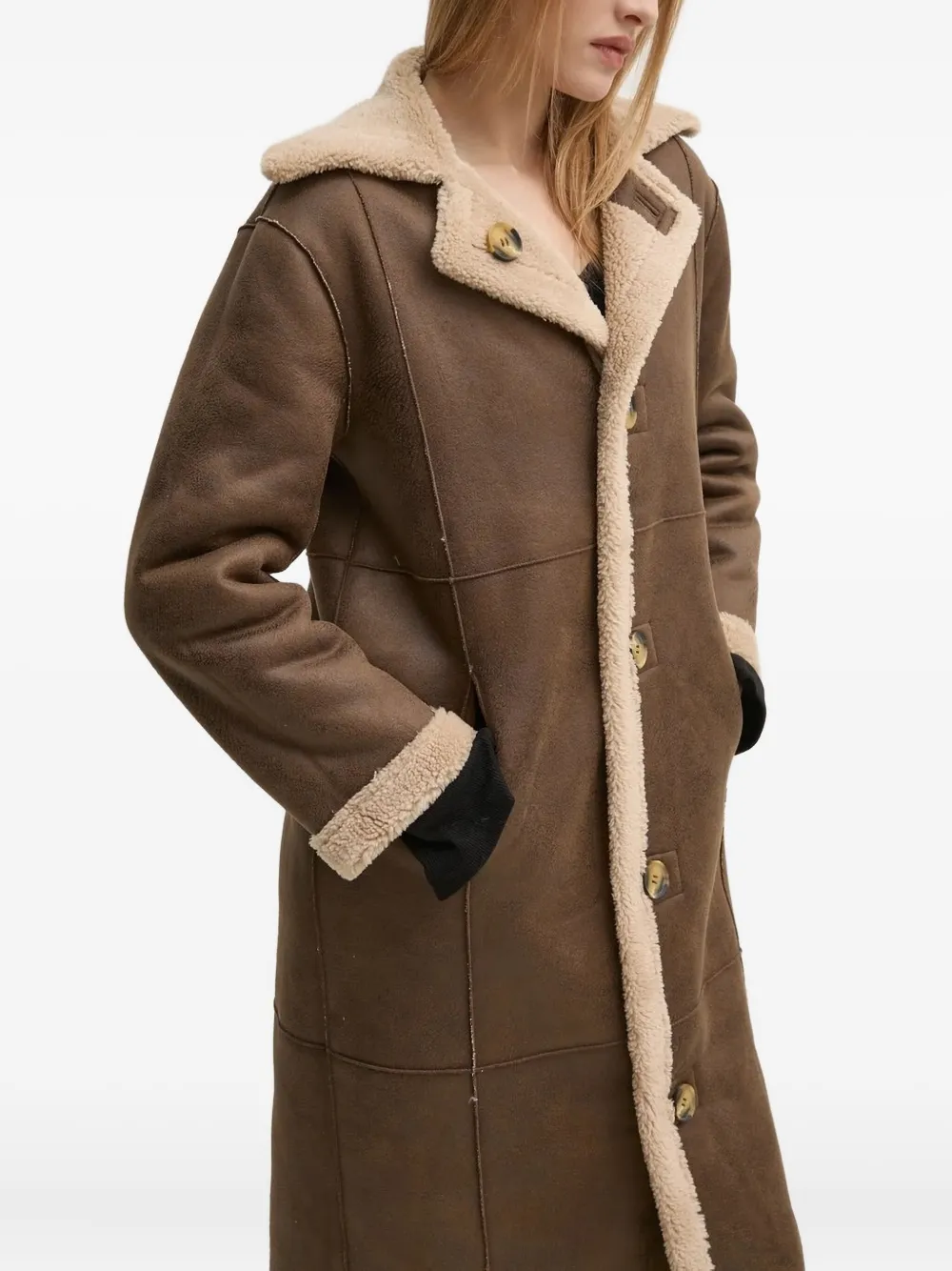 Pedro Del Hierro Jas van imitatielamswol met knoopsluiting Beige