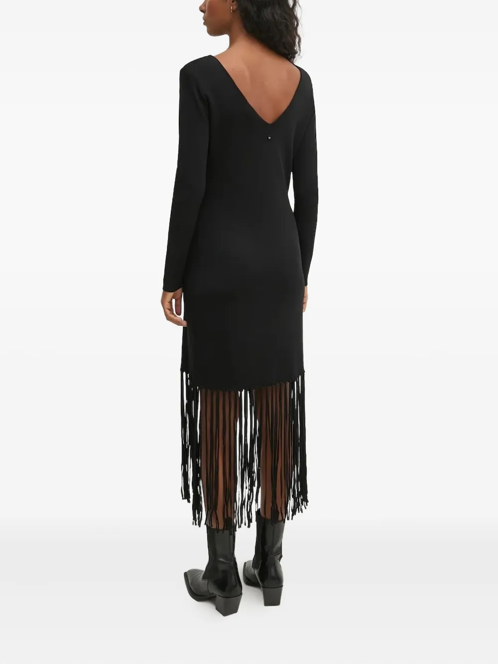 Pedro Del Hierro long-sleeve fringed dress - Zwart