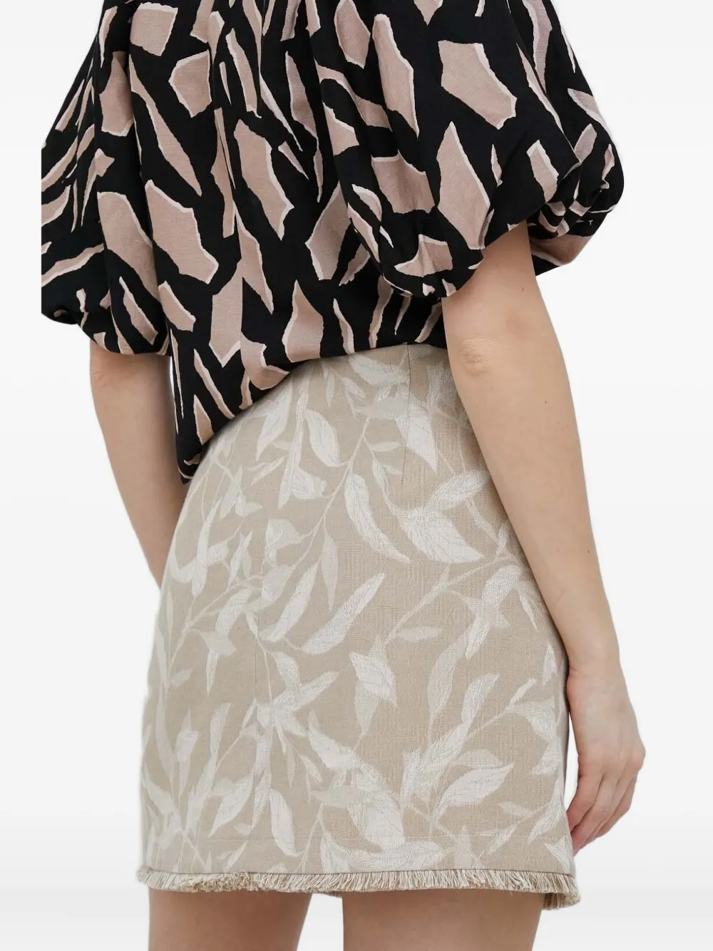Pennyblack leaf-print fringed skirt - Beige