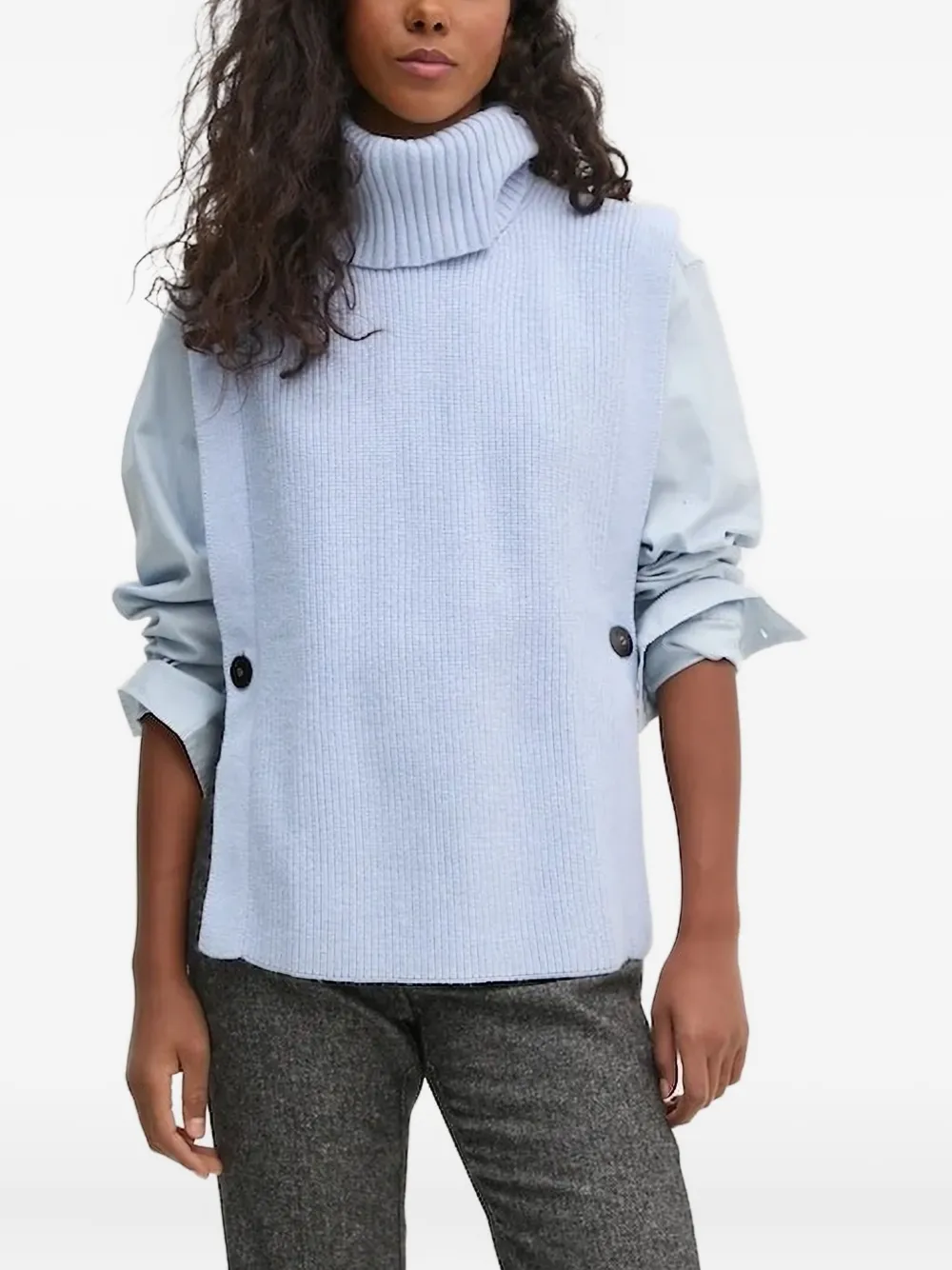 Pedro Del Hierro Turtleneck Buttoned Vest In Blue
