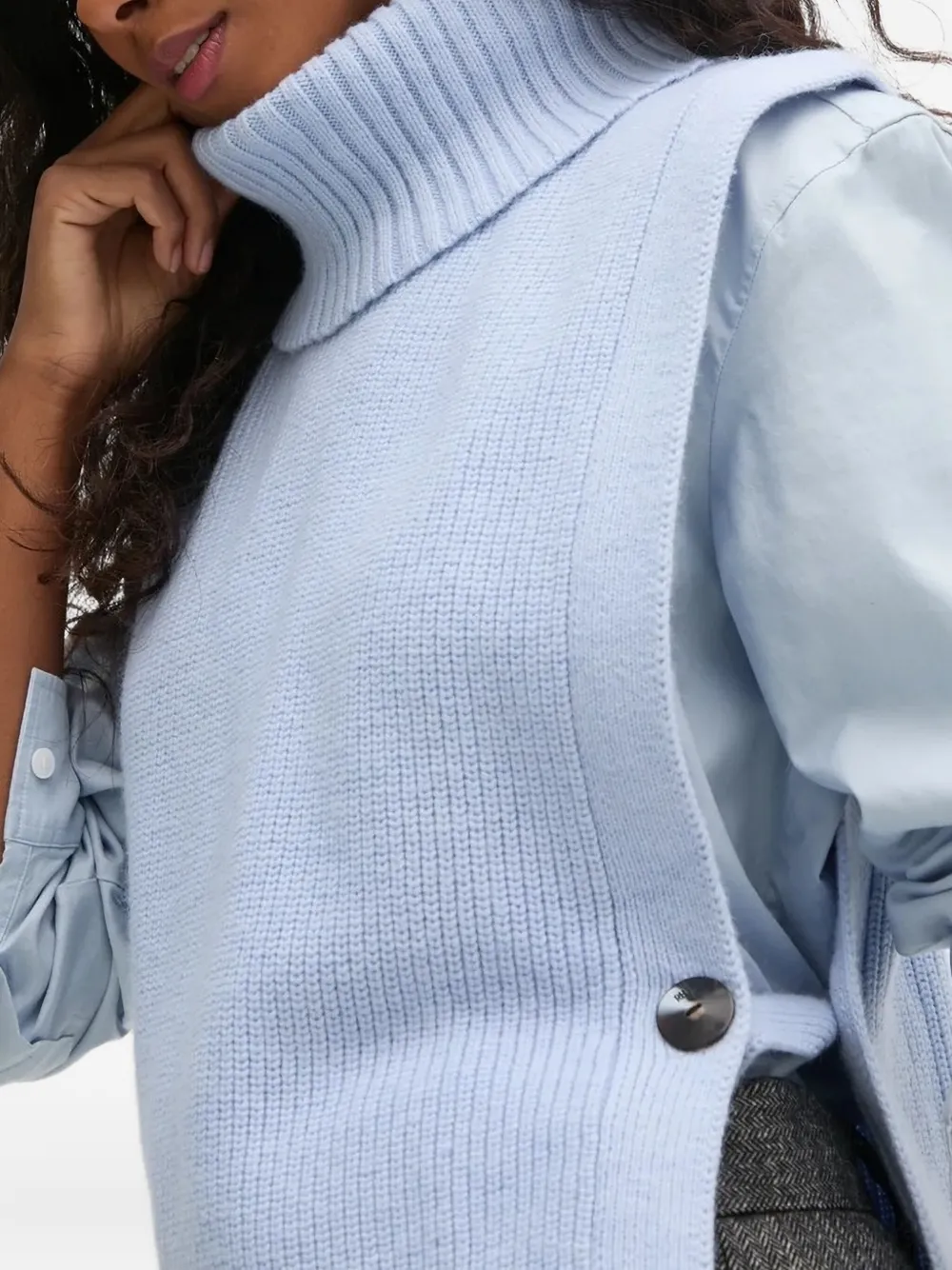 Pedro Del Hierro Turtleneck Buttoned Vest In Blue