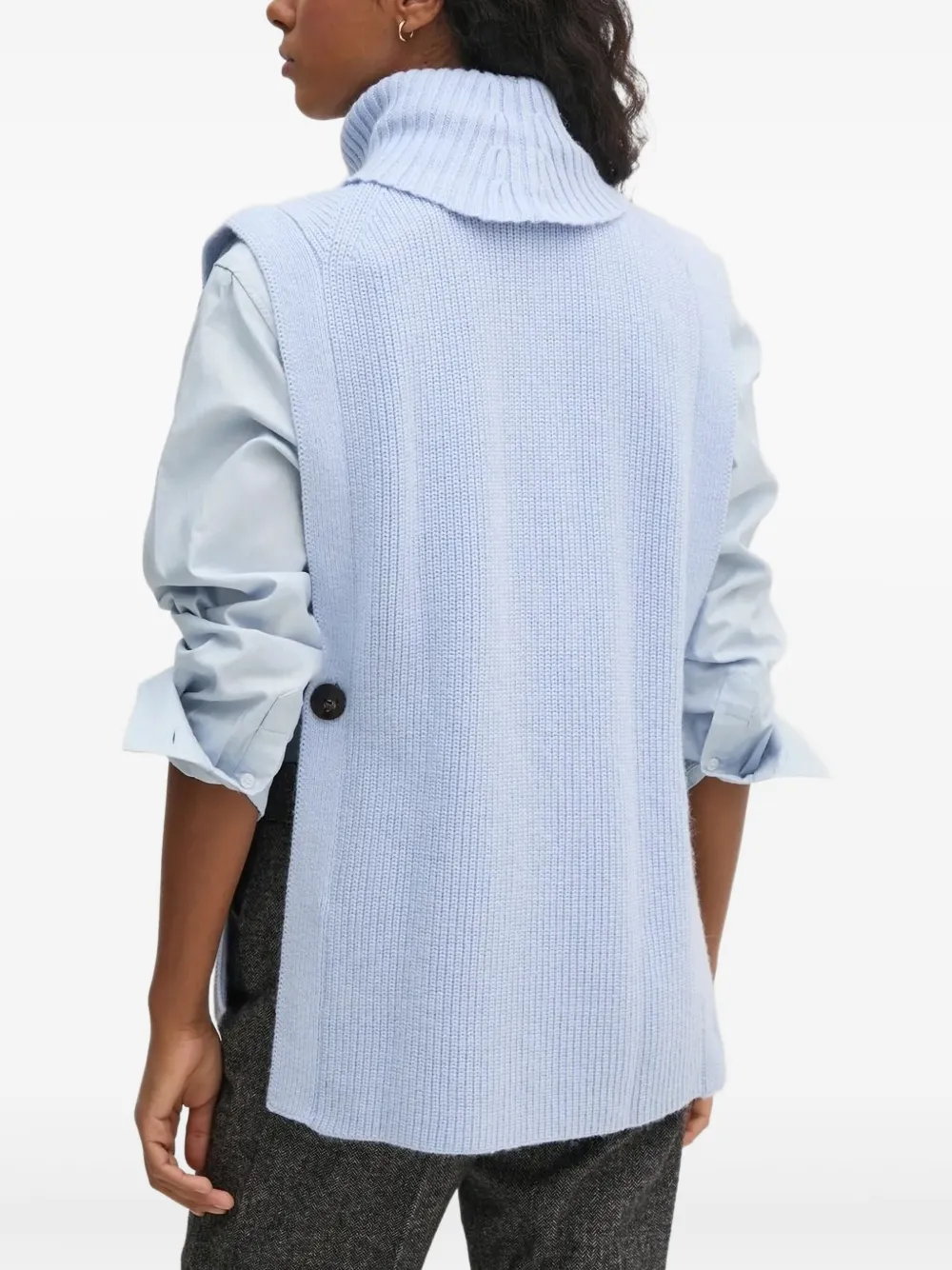 Pedro Del Hierro Turtleneck Buttoned Vest In Blue