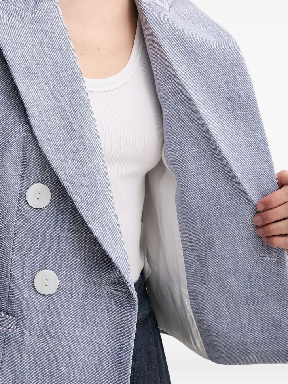 Pedro Del Hierro Double-breasted Linen Blazer In Blue