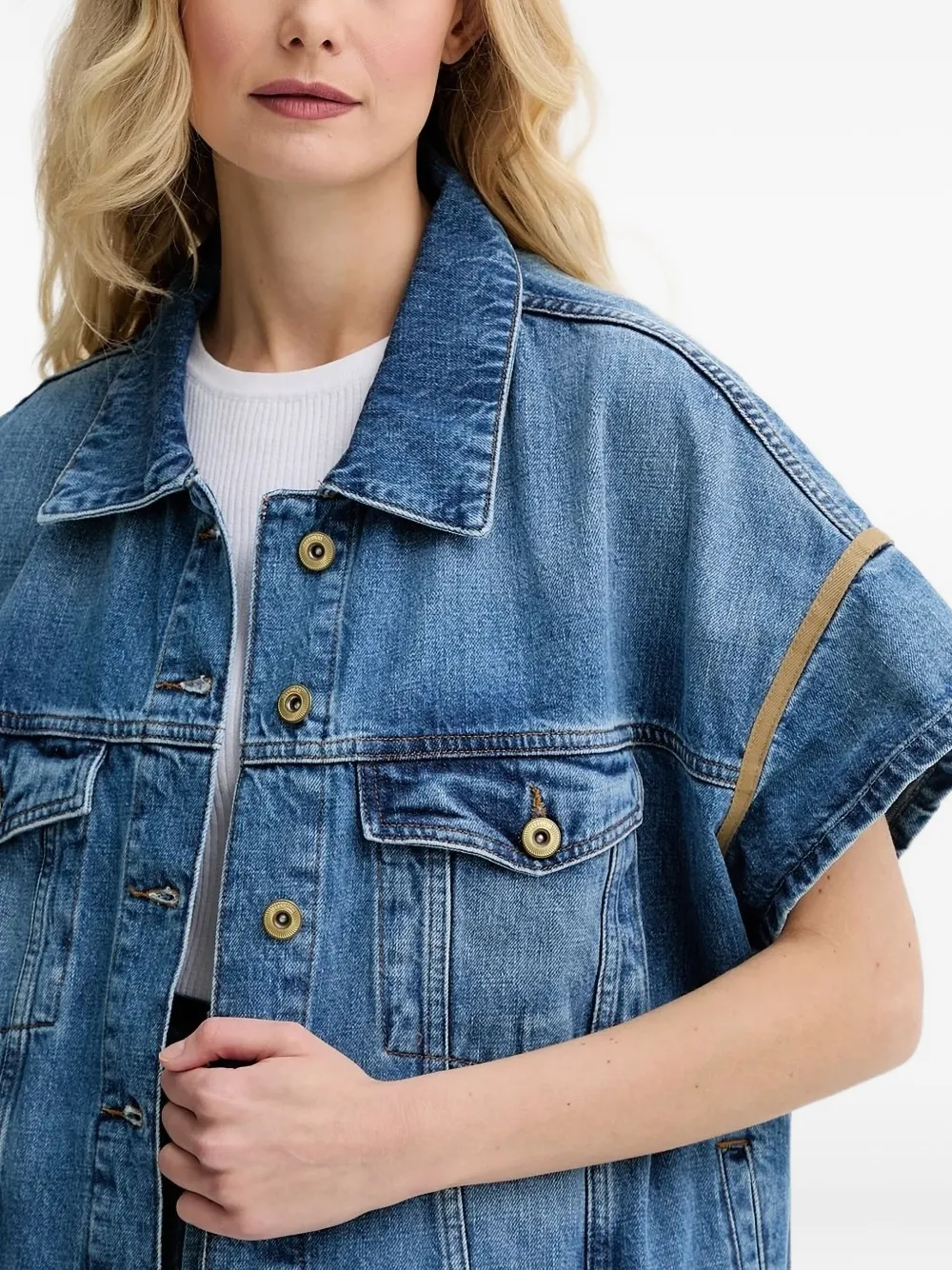 Sessùn Spijkerjack met korte mouwen Blauw