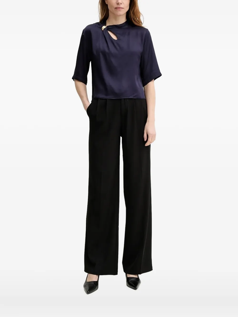 Sessùn Layla ring-detail short-sleeve blouse | Blue | Image 1