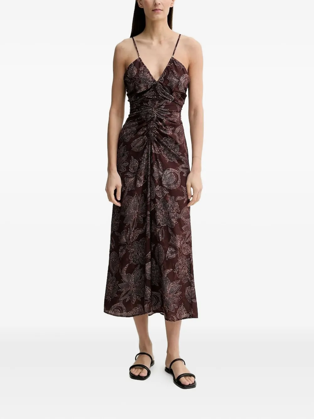Sessùn floral-print gathered midi dress | Brown | Image 1