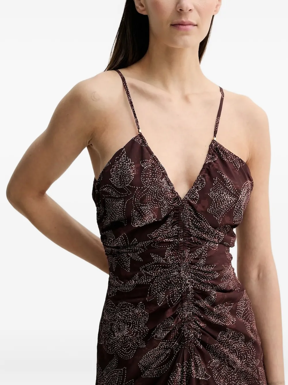 Sessùn Midi-jurk met bloemenprint Bruin