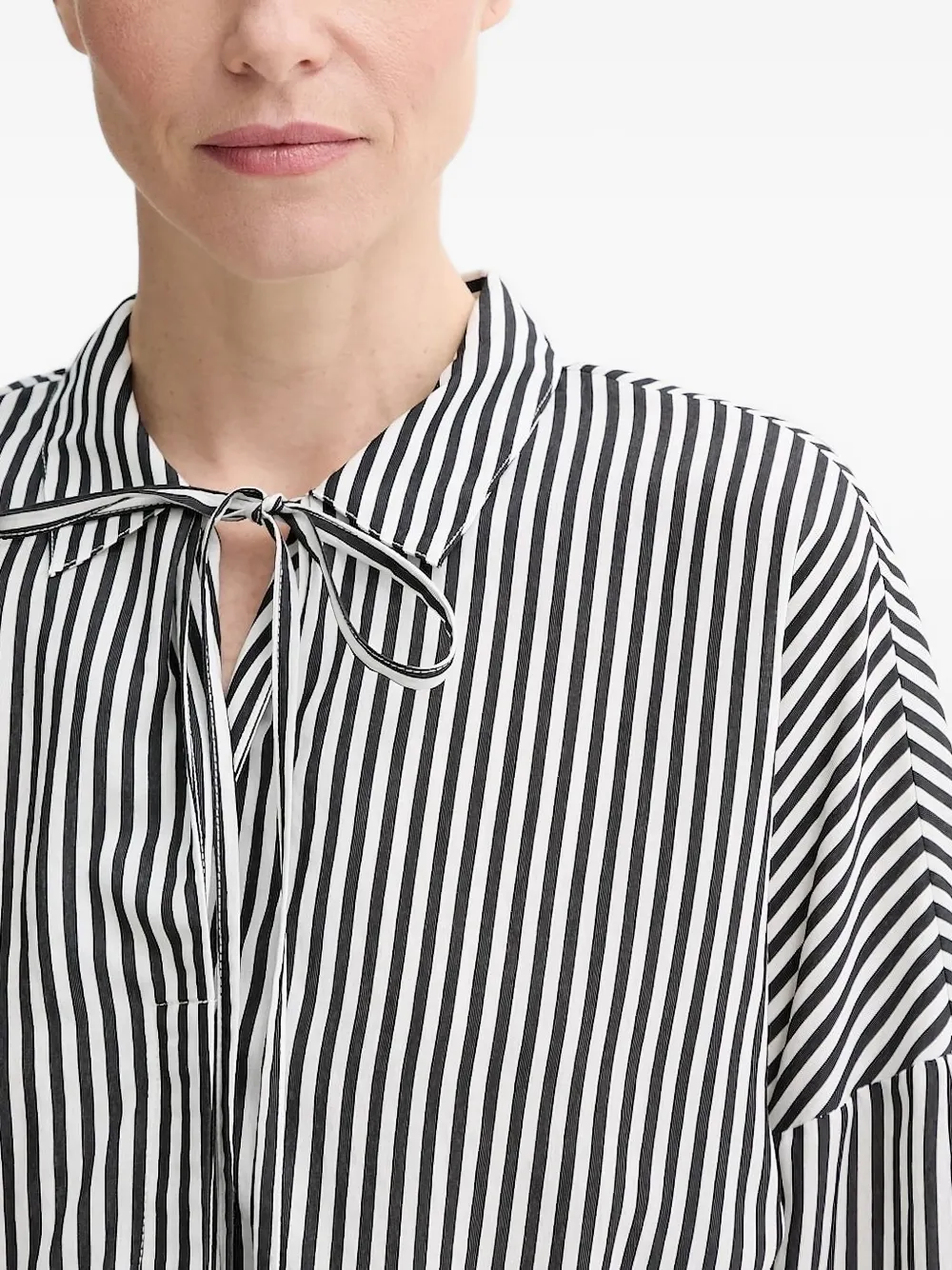 Sessùn Laurel gestreepte mini-blousejurk met gestrikte hals Wit