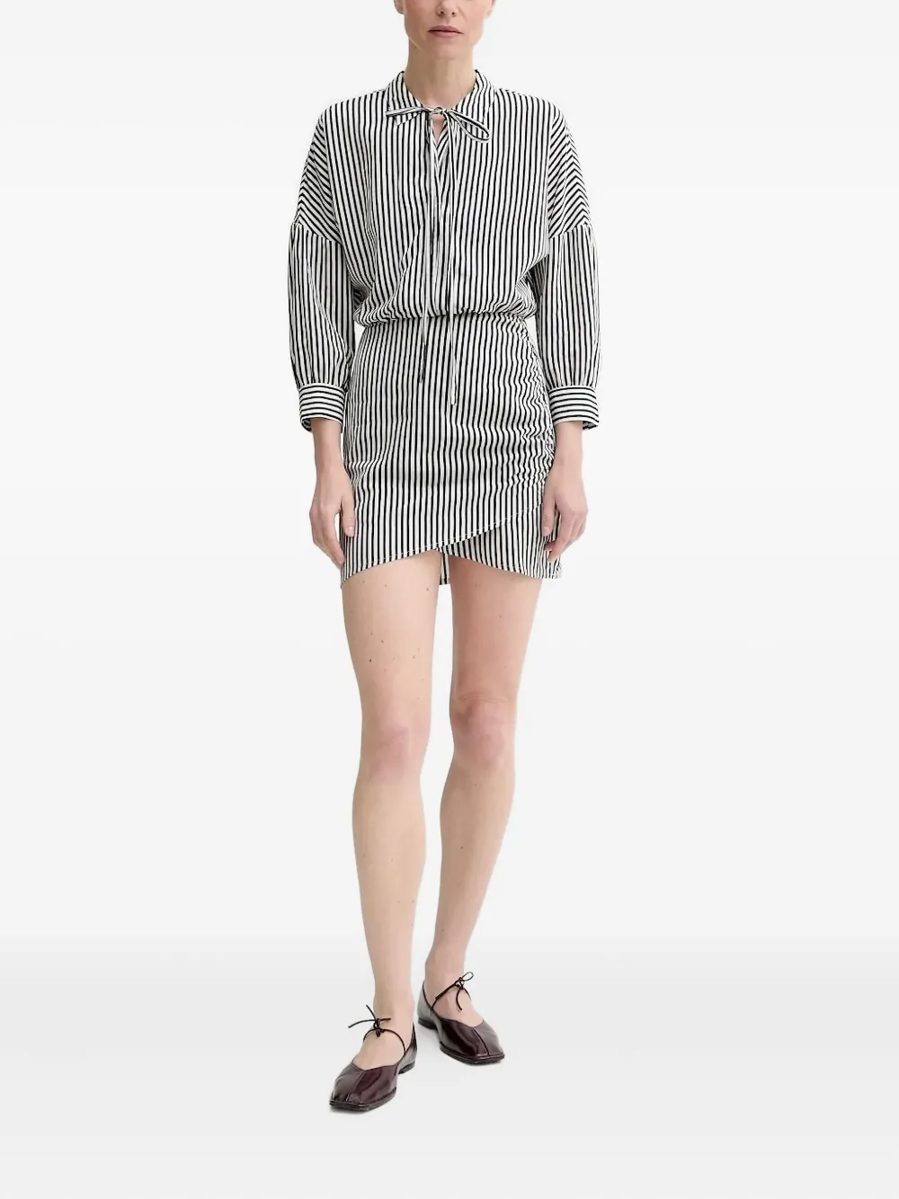 Sessùn Laurel tie-neck striped mini shirt dress | White | Image 1