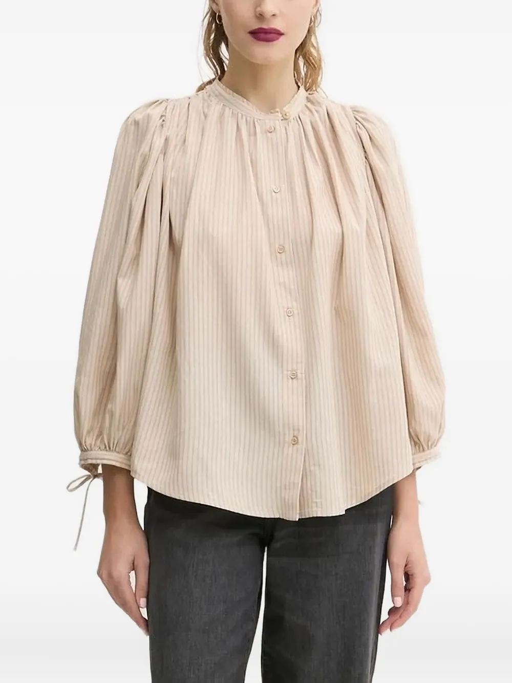 Sessun Pinstripe Balloon-sleeve Blouse In Neutral