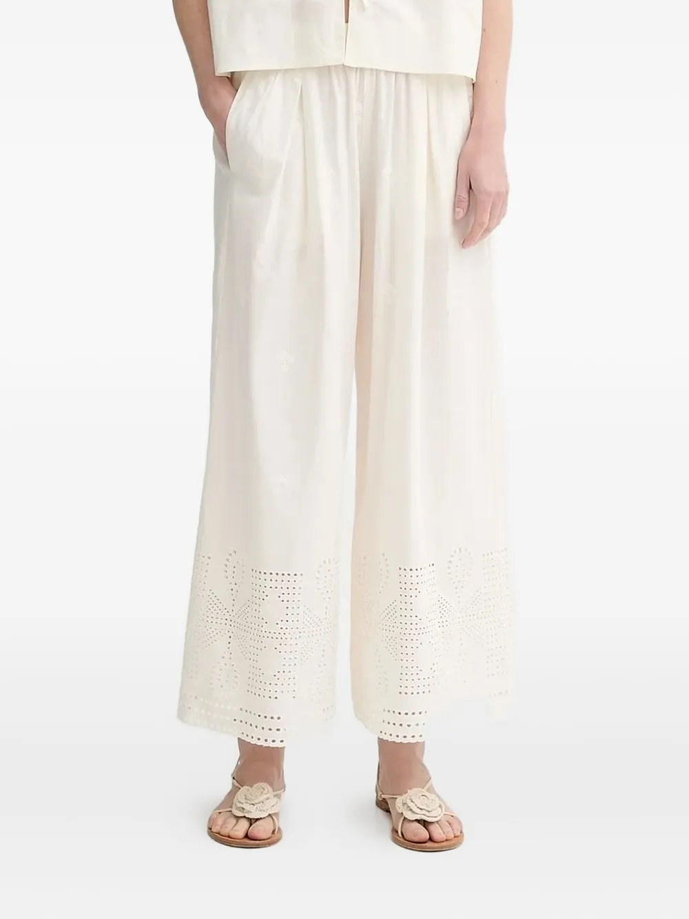 Sessun Embroidered Eyelet Trousers In Neutral