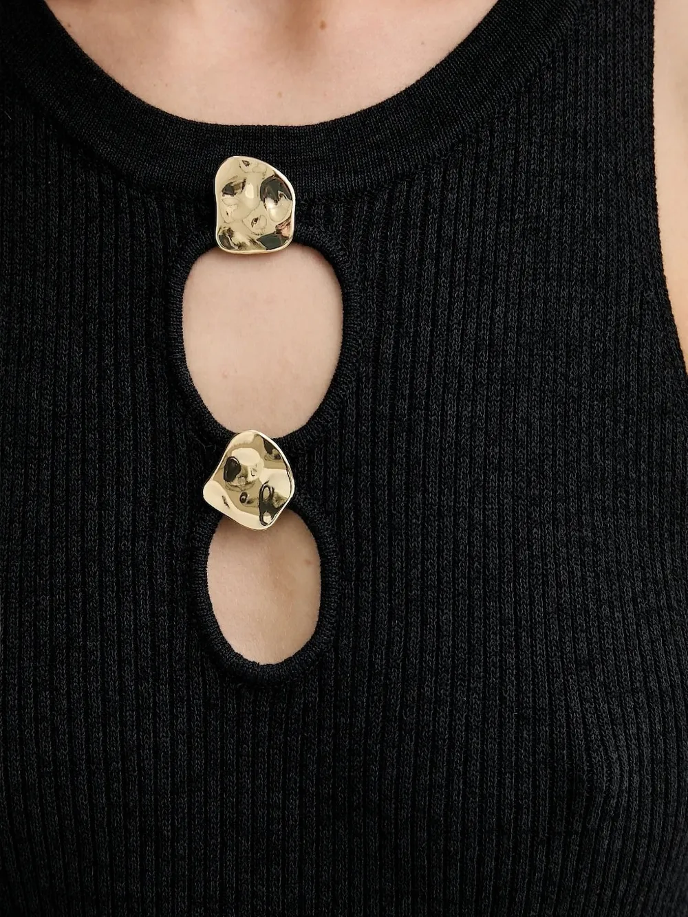 Sessùn Geribbelde midi-jurk met knoopdetail Zwart