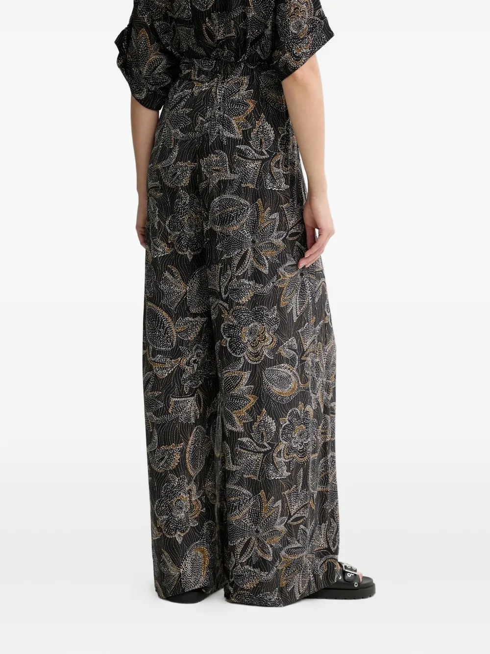 Sessùn Broek met bloemenprint - Zwart