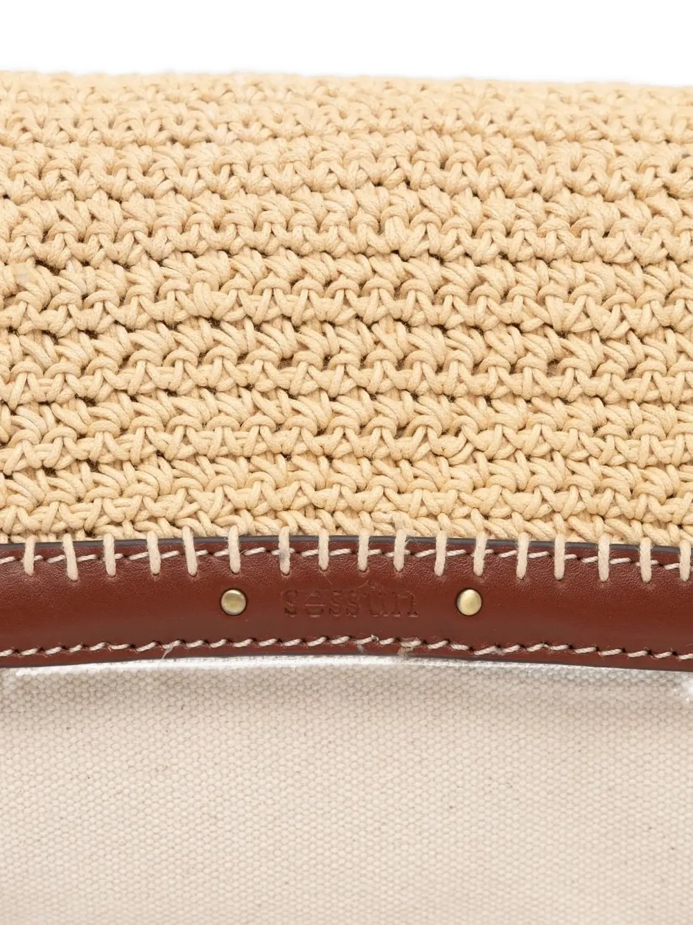 Sessun Straw-detail Leather Satchel In Neutral