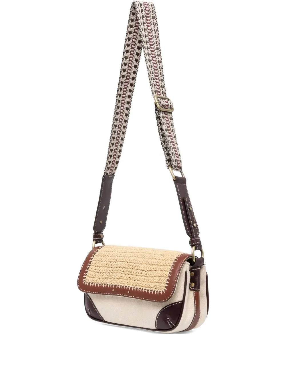 Sessun Straw-detail Leather Satchel In Neutral