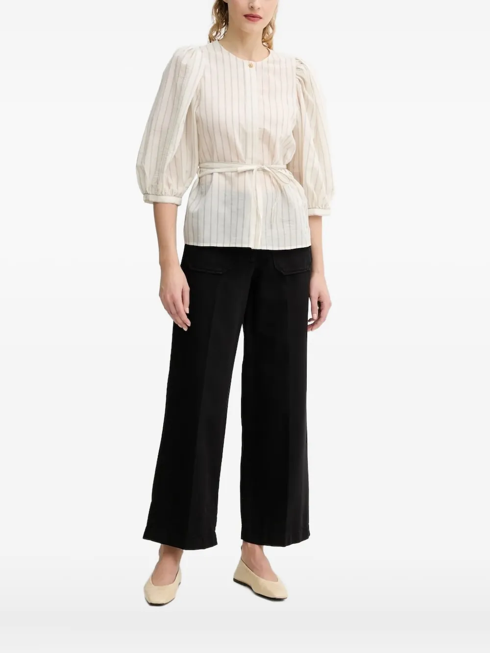 Sessùn puff-sleeve striped blouse | Neutrals | Image 1