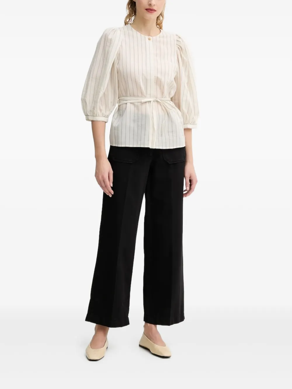 Sessùn puff-sleeve striped blouse | Neutrals | Image 1