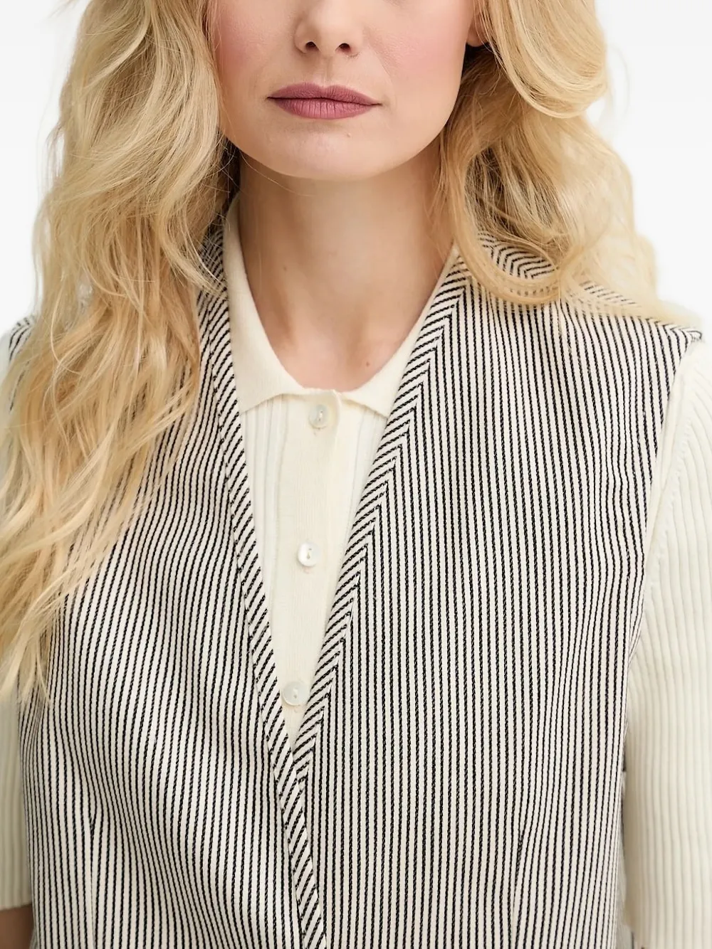 Sessùn Gestreept gilet met knopen Beige