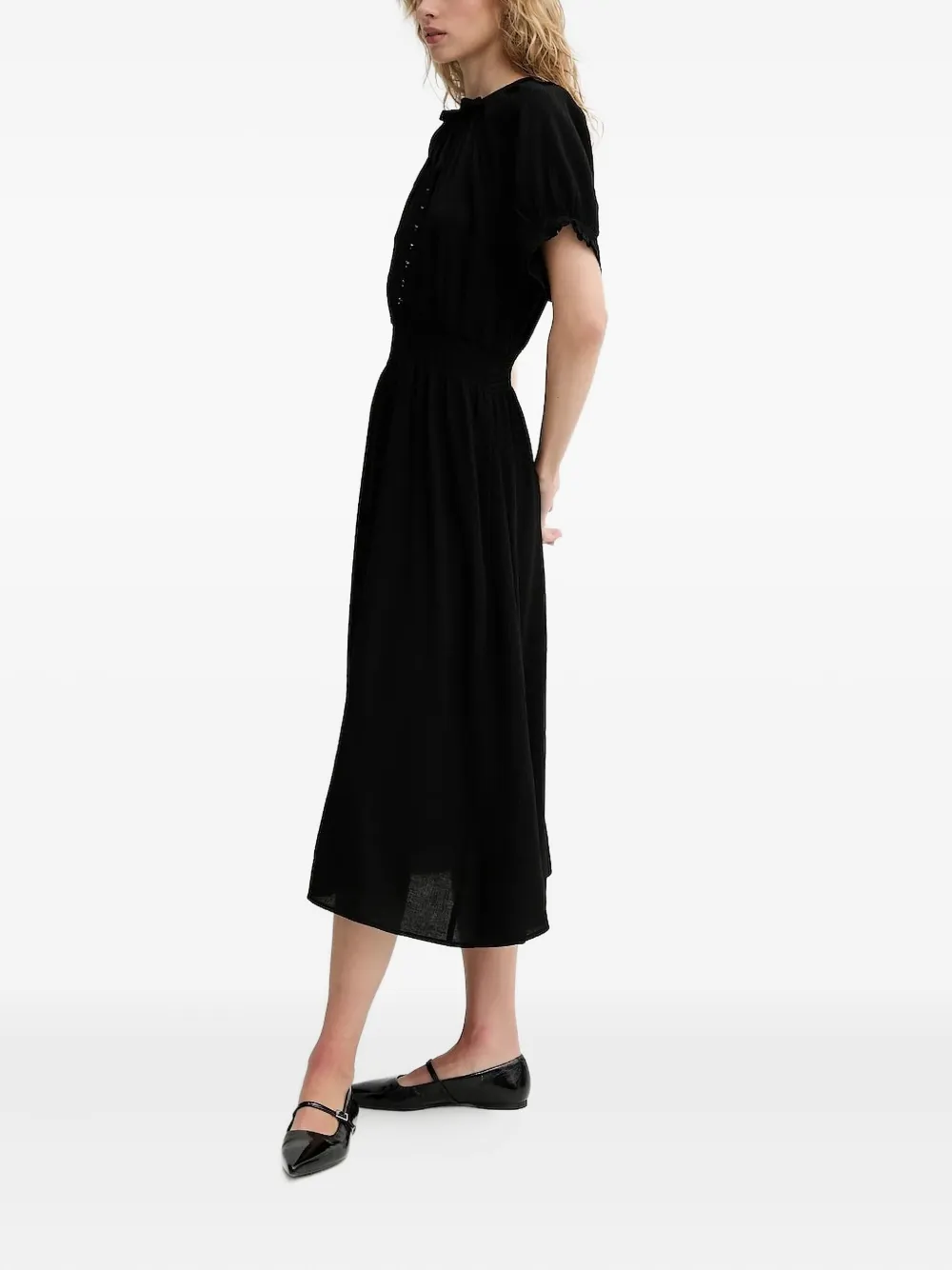 Sessùn puff-sleeve button-front midi dress | Black | Image 1