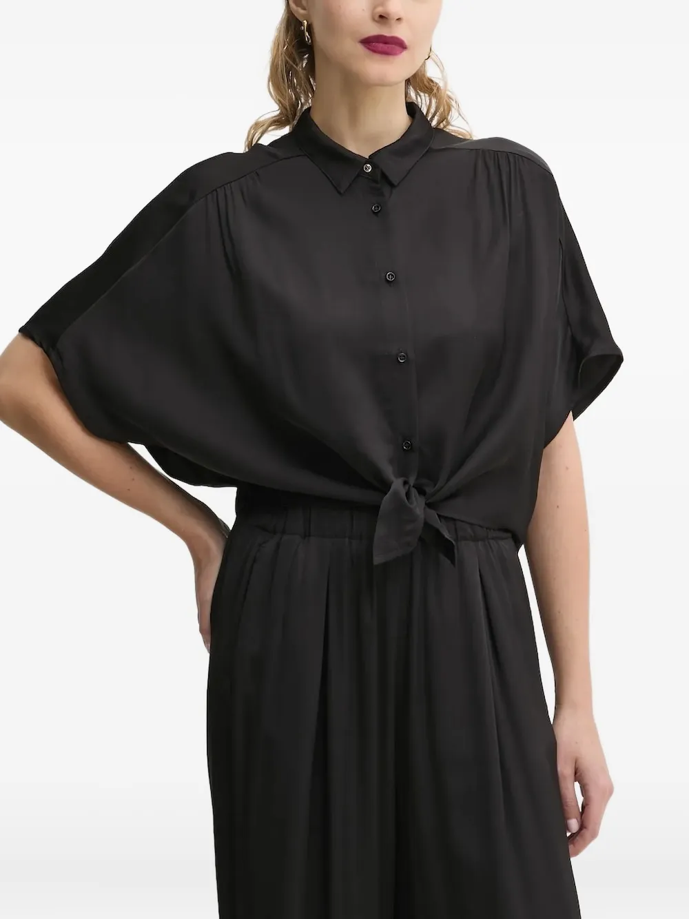 Sessun Alfassa Night Tie-front Short-sleeve Shirt In Black