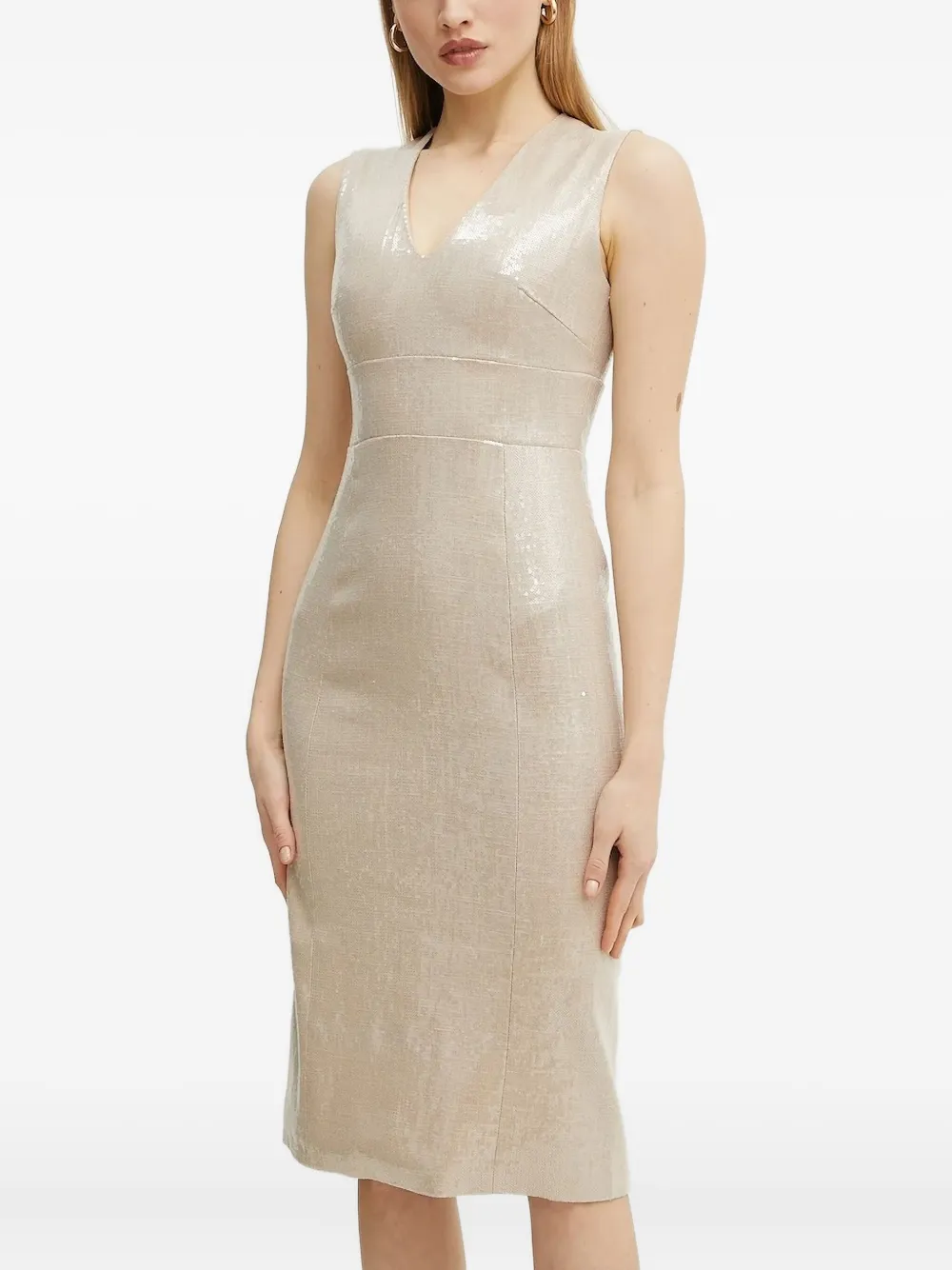 Silvian Heach V-neck Midi Dress In Neutral