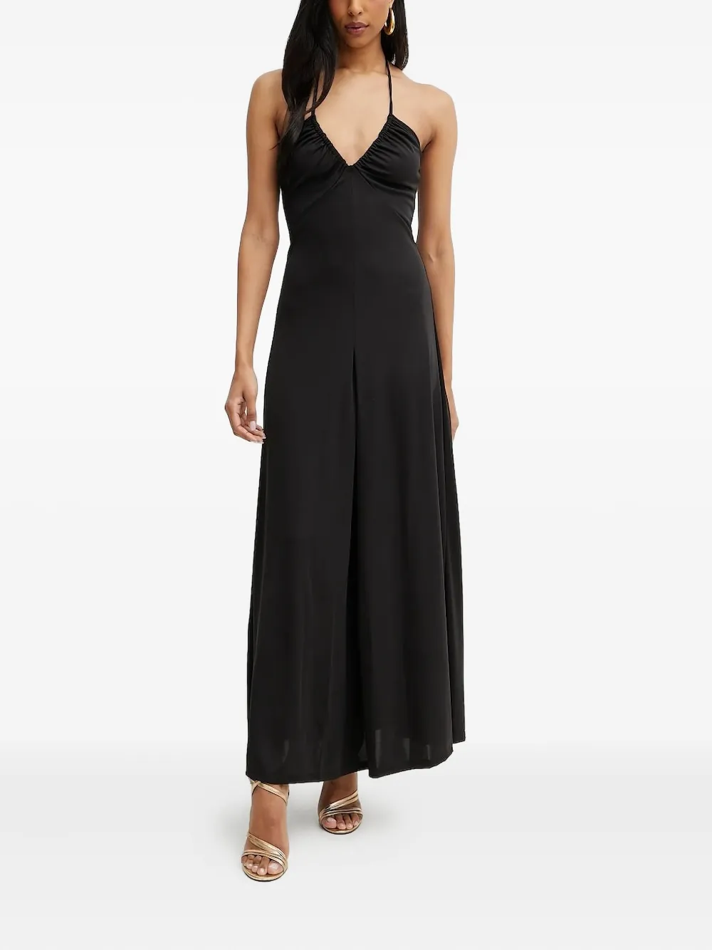 Silvian Heach Halter-neck Gathered Maxi Dress In Black