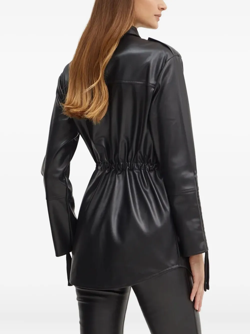 Silvian Heach drawstring-cuff leather shirt - Zwart