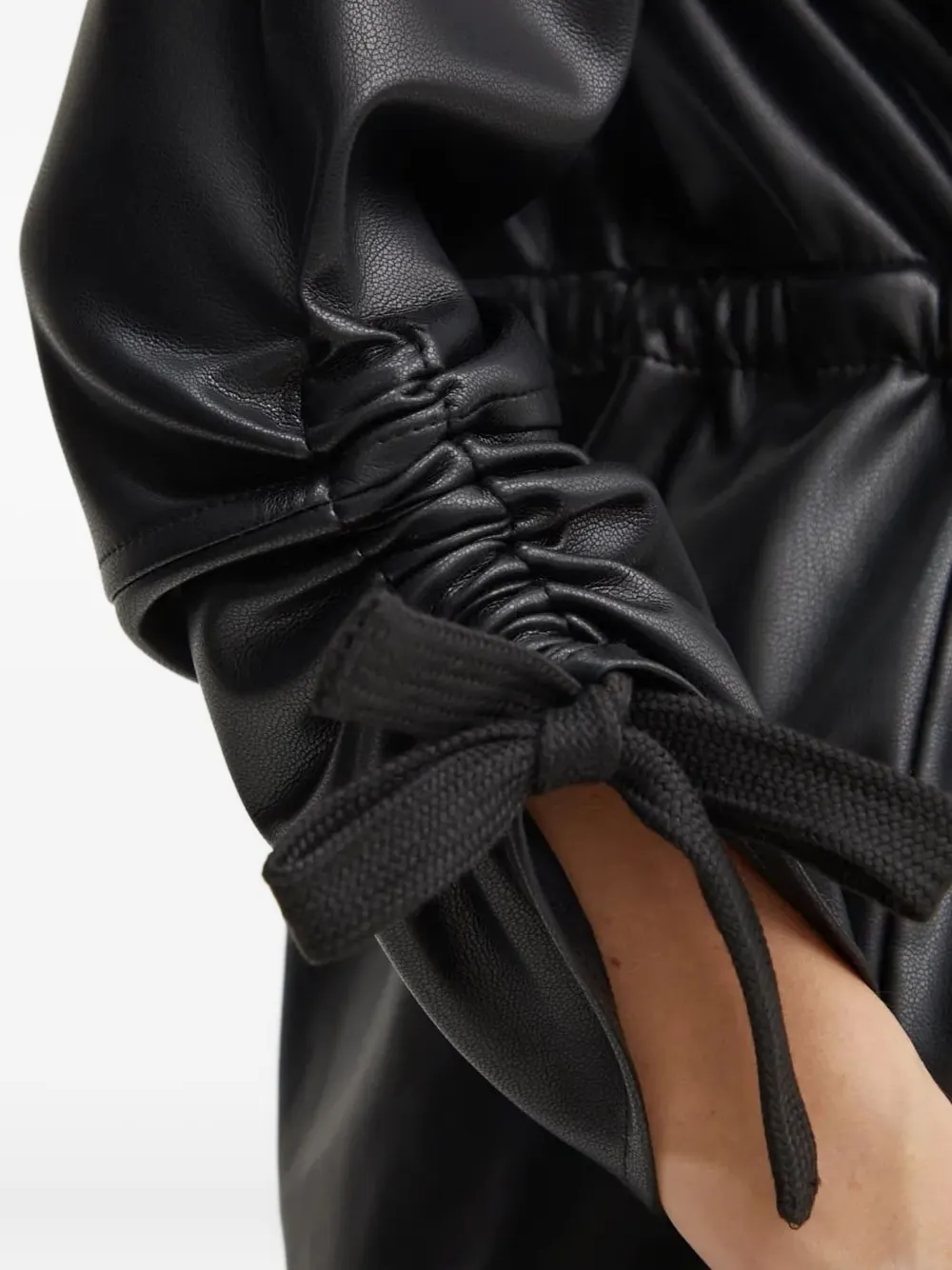 Silvian Heach Drawstring-cuff Leather Shirt In Black