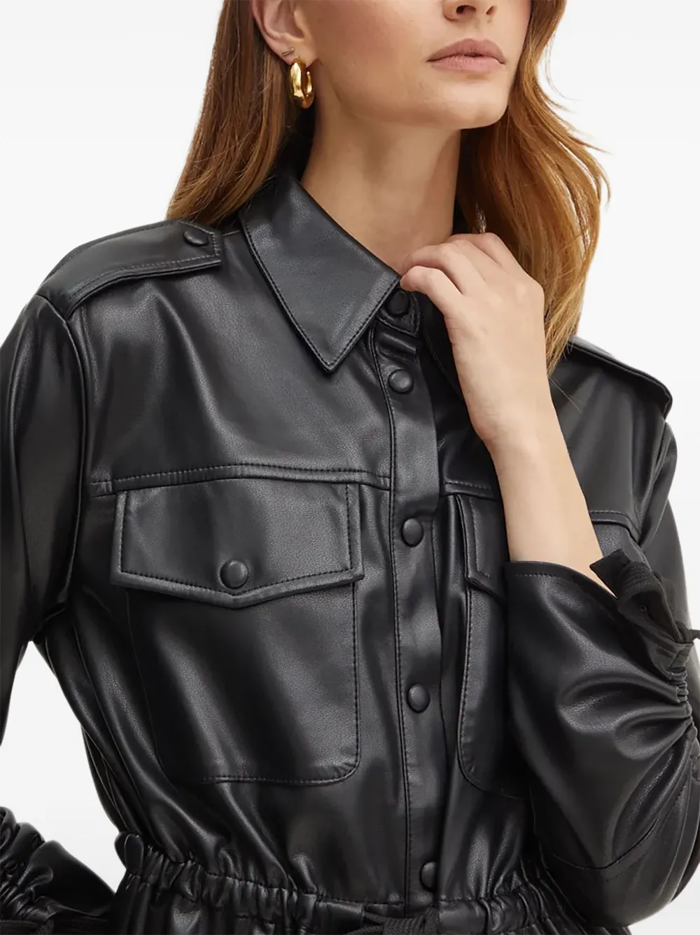 Silvian Heach Leren blouse met trekkoord bij de manchetten Zwart