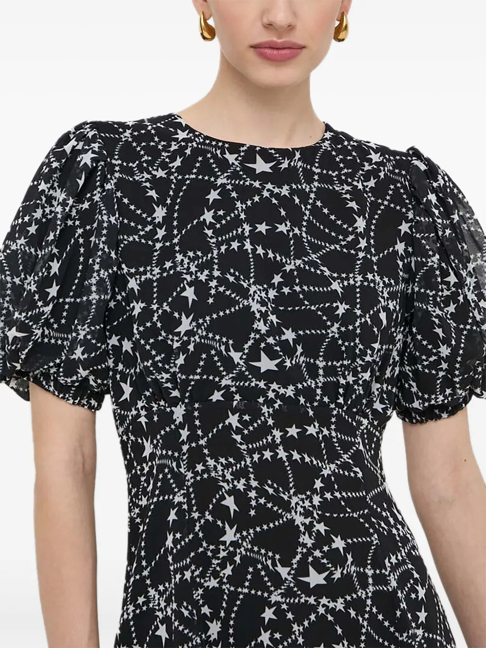 Silvian Heach Jurk met pofmouwen en sterrenprint Zwart