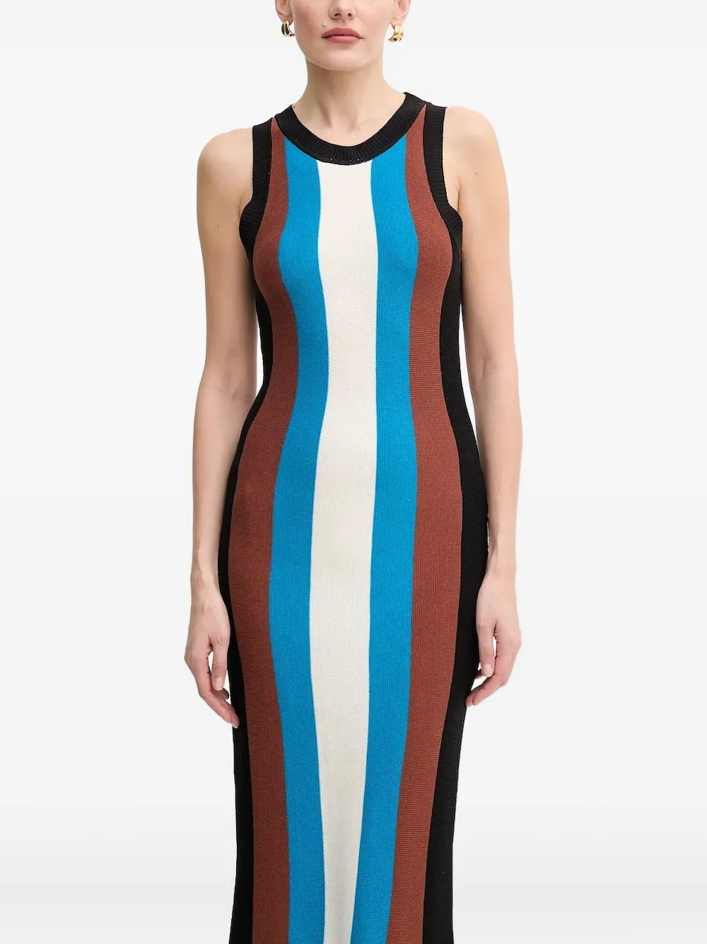 Silvian Heach Striped-pattern Fringe Maxi Dress In Blue