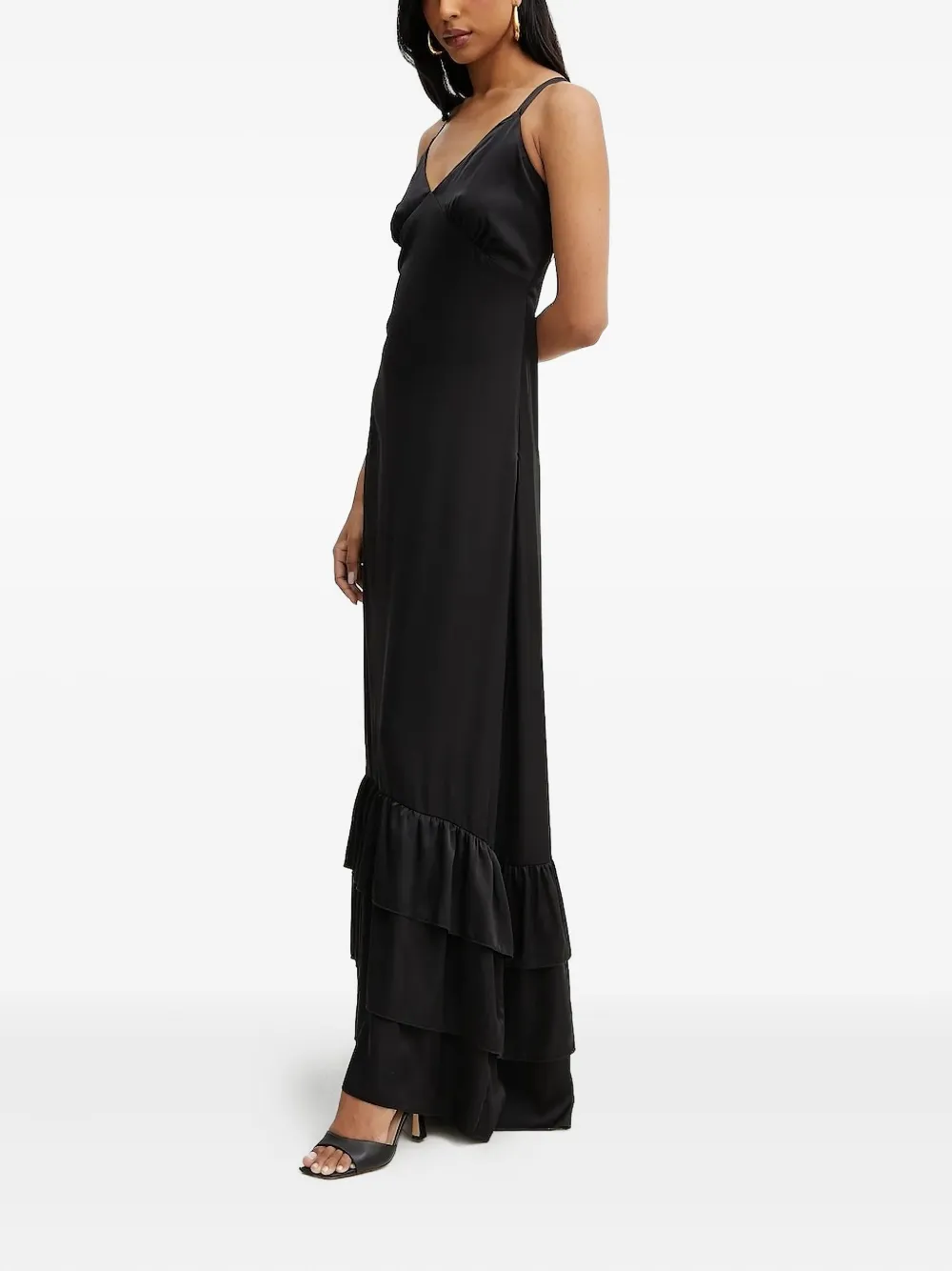 Silvian Heach Double-frill Maxi Dress In Black