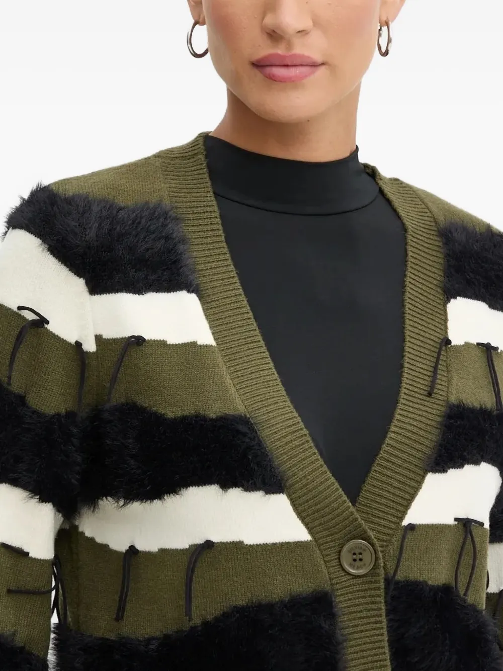 Silvian Heach Striped Fur-trimmed Cardigan In Green