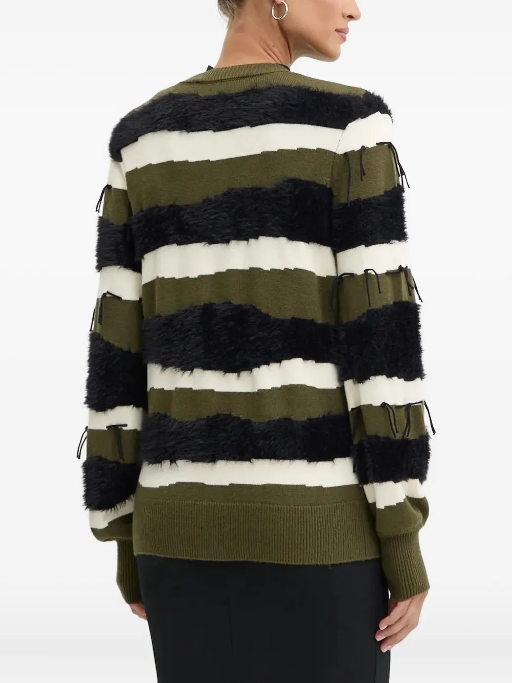 Silvian Heach Striped Fur-trimmed Cardigan In Green